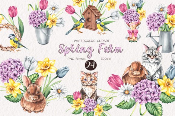 Bringing the Season to Life with Watercolor Spring Farm PNG Assets