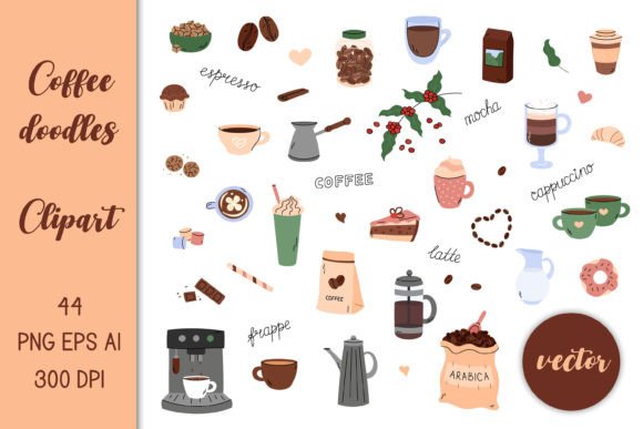 Coffee Clipart PNG Vector Doodles Bundle: A Creative Toolkit for Designers and Coffee Lovers
