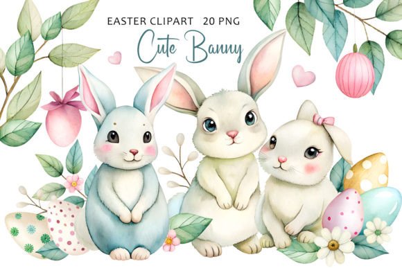 Cute Bunny Easter Clipart & Easter Eggs