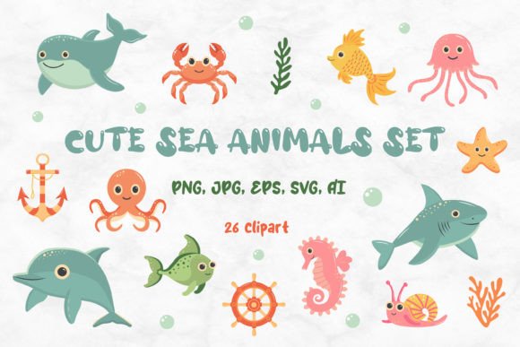 Cute Sea Animals Set: A Versatile Resource for Modern Creative Projects