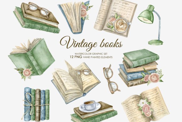 Revitalizing Digital Projects with Watercolor Vintage Books Clipart