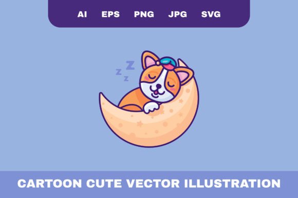 Sleeping Dog on Moon: A Versatile Vector Illustration for Creative Projects