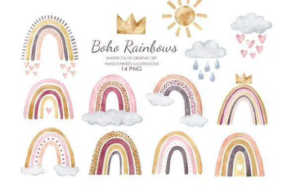 Watercolor Boho Rainbow Clipart for Creative Projects