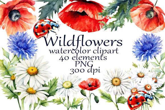 Watercolor Clipart Wildflowers PNG: Elevate Your Designs with Hand-Painted Elements