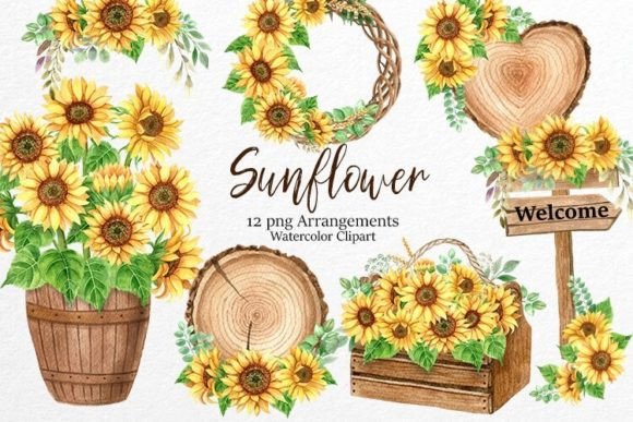 Watercolor Sunflowers, Floral Clipart: A Vibrant Toolkit for Creative Design