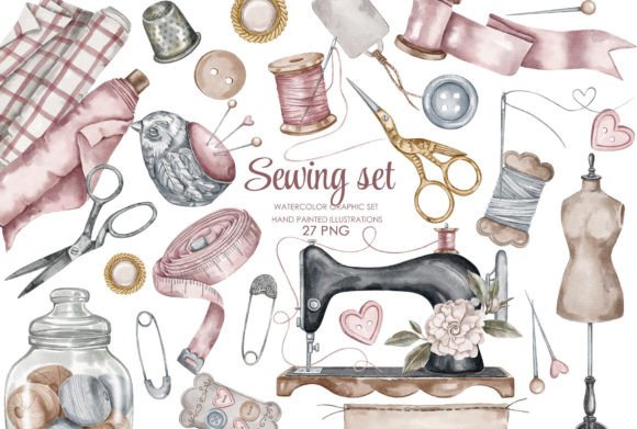 Watercolor Vintage Sewing Clipart: A Timeless Resource for Creative Projects
